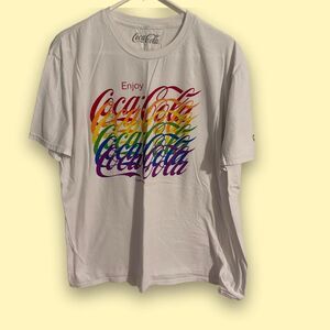 Coca Cola Pride Rainbow Graphic Tee Men Size XL White Short Sleeve Shirt